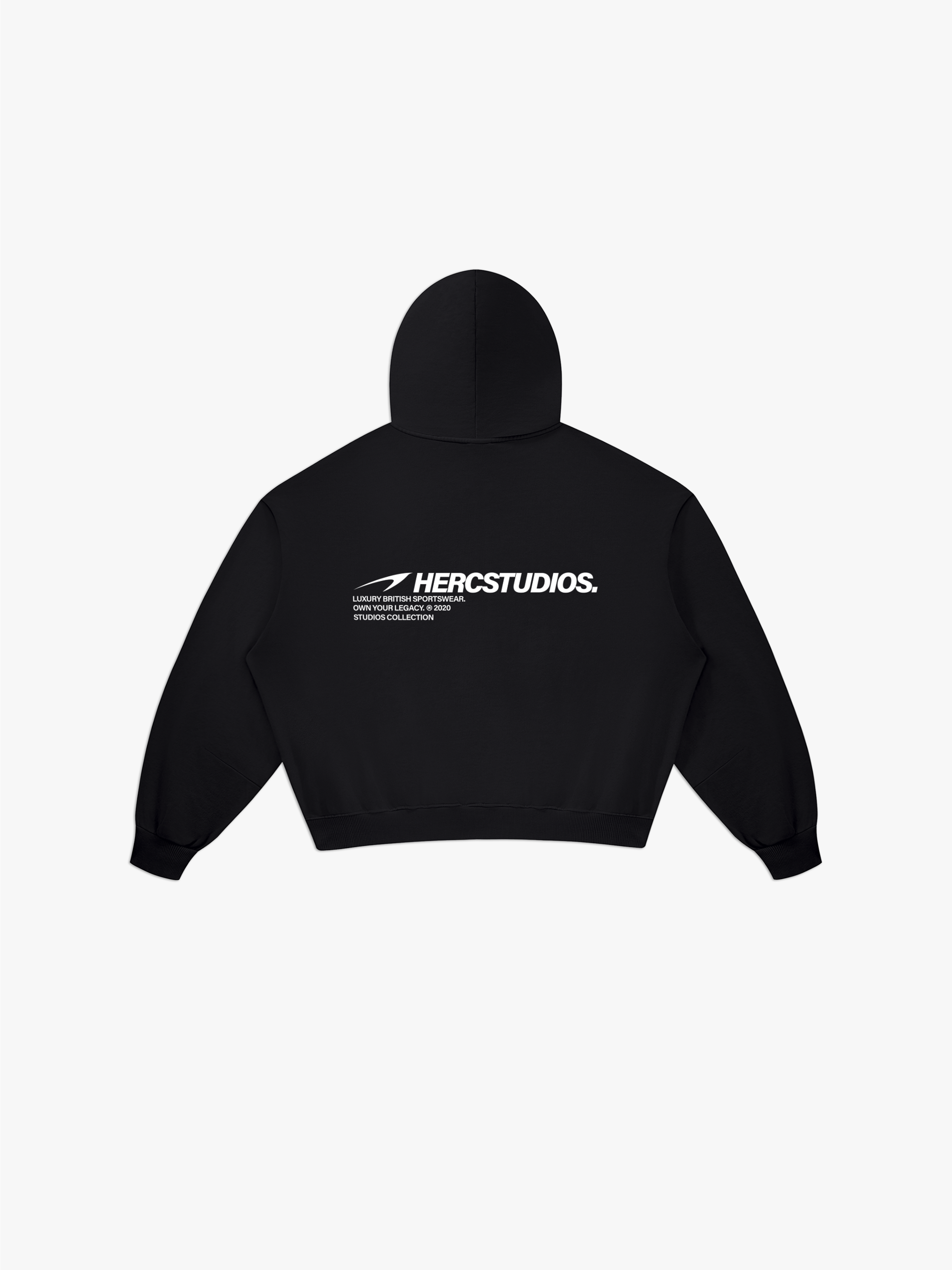 HERCSTUDIOS Vintage Wash Boxy Zip Hoodie - Black back flat lay